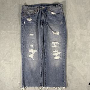 Levis Baggy Jhorts Shorts Womens 34x23 Thrashed Grunge Raw Hem Ripped Capri